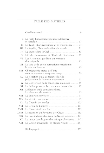 Table des matières du Chant des Humbles